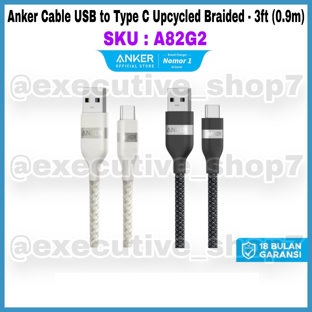 สาย Anker USB to Type C Upcycled Braided 3FT (0.9mm) - SKU : A82G2