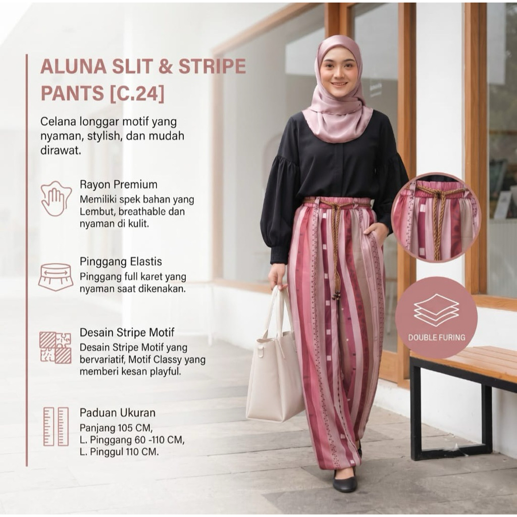 ALUNA SLIT & STRIPE PANTS C.24 / LOOSE PANTS WITH COMFORTABLE, STYLISH MOTIFS