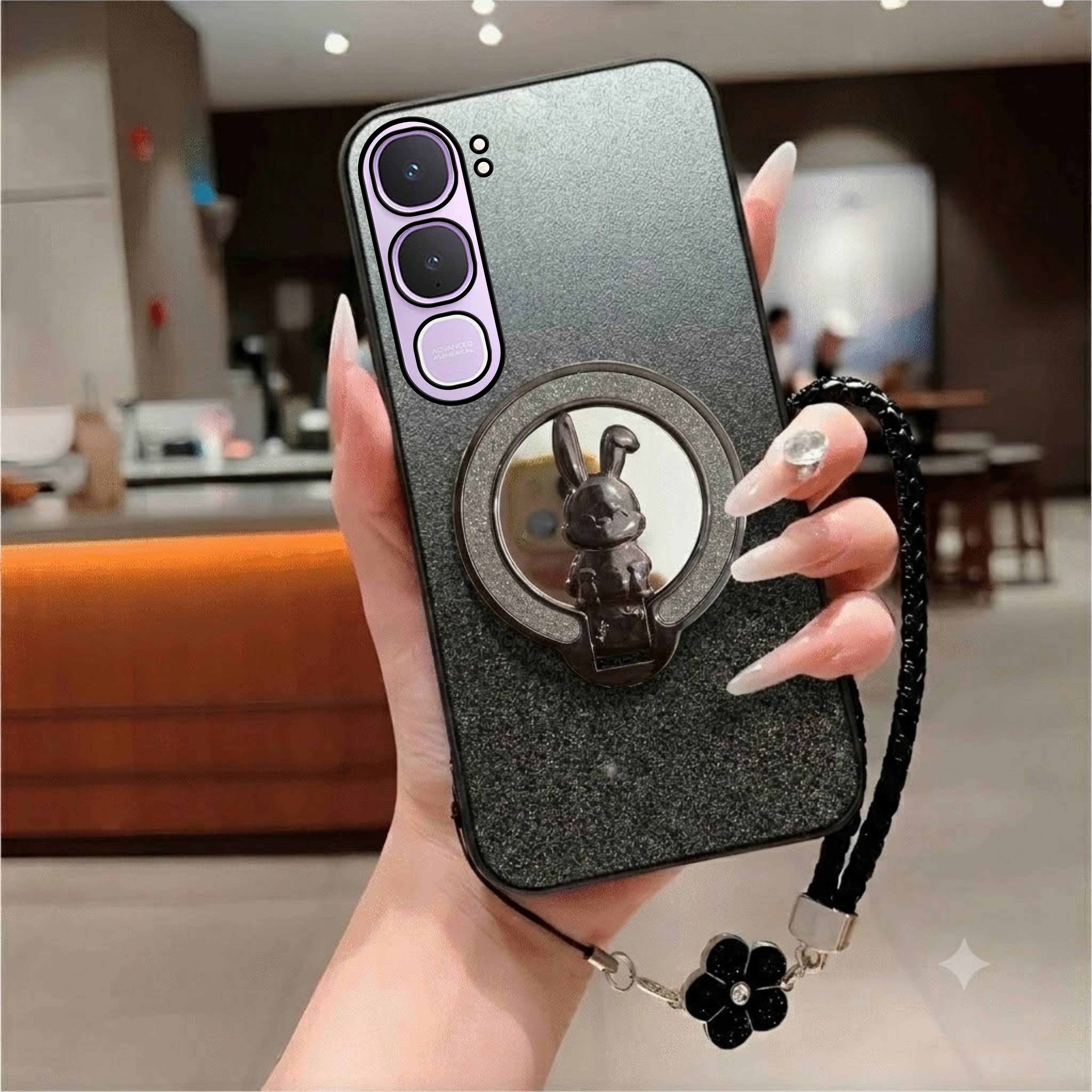 Softcase Vivo Y21D Y31 Case Glitter Bunny Mirror ฟรีสายคล้อง Flowrs น่ารัก
