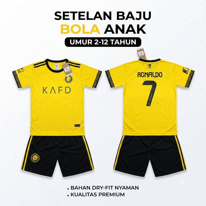 AL NASSR JERSEY/RONDO JERSEY/AL NASSR KIDS เสื้อฟุตบอลชุดพิมพ์ KW AGES 2-12 ปี