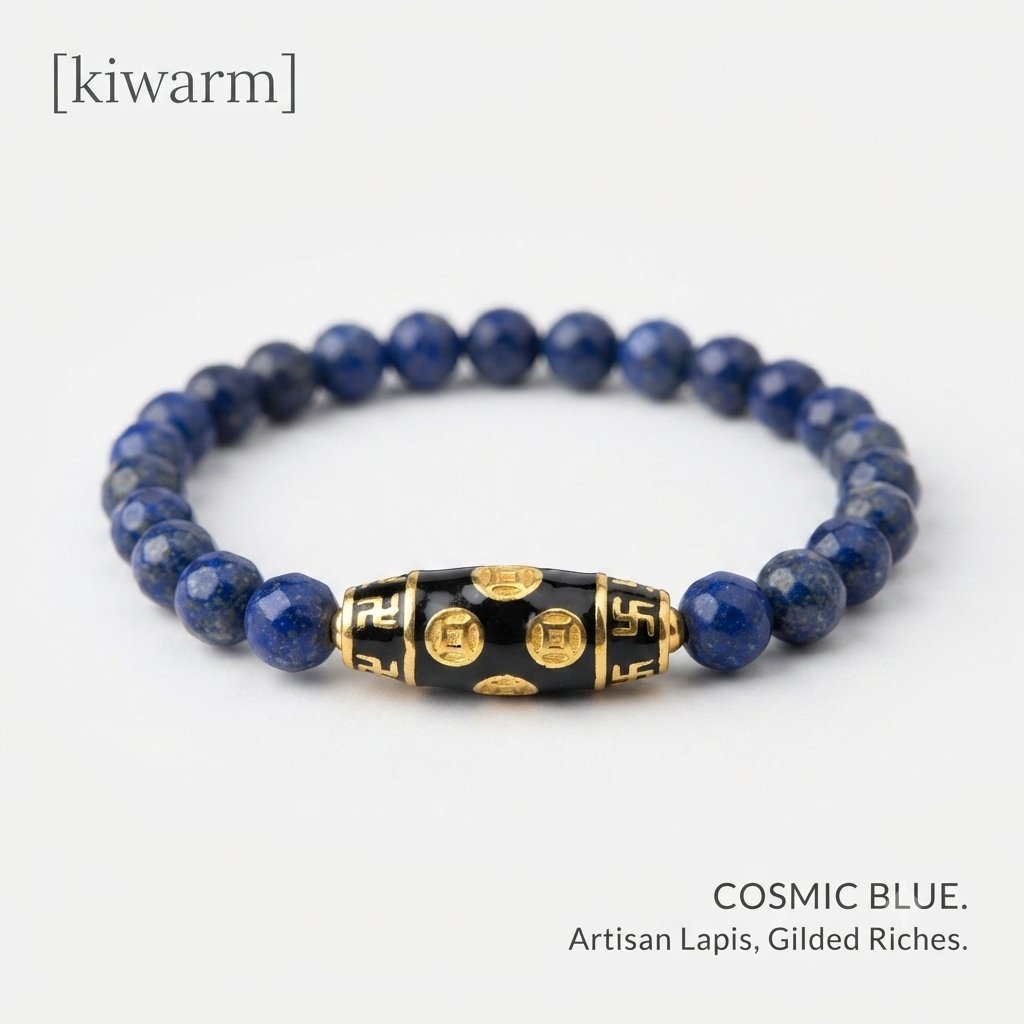 สร้อยข้อมือหินธรรมชาติ Lapis Lazuli ของแท้พรีเมี่ยมสําหรับผู้ชายและผู้หญิงลายชาติพันธุ์คลาสสิกหรูหรา