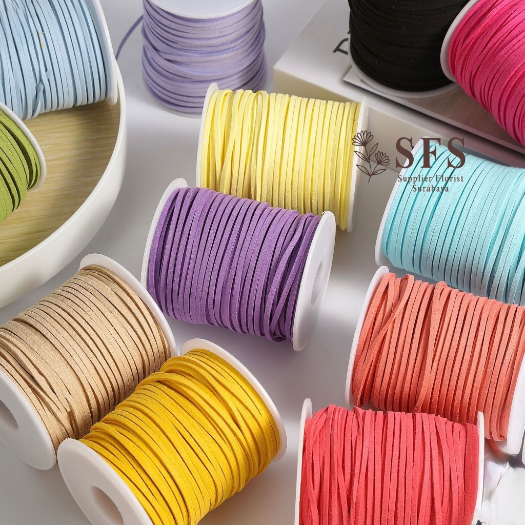 SFS - [1 ROLL SUEDE ROPE 2MM X 45 YARD] SOUVENIR HAMPERS ROPE SMALL THIN RUBBER LEATHER ROPE VELVET 