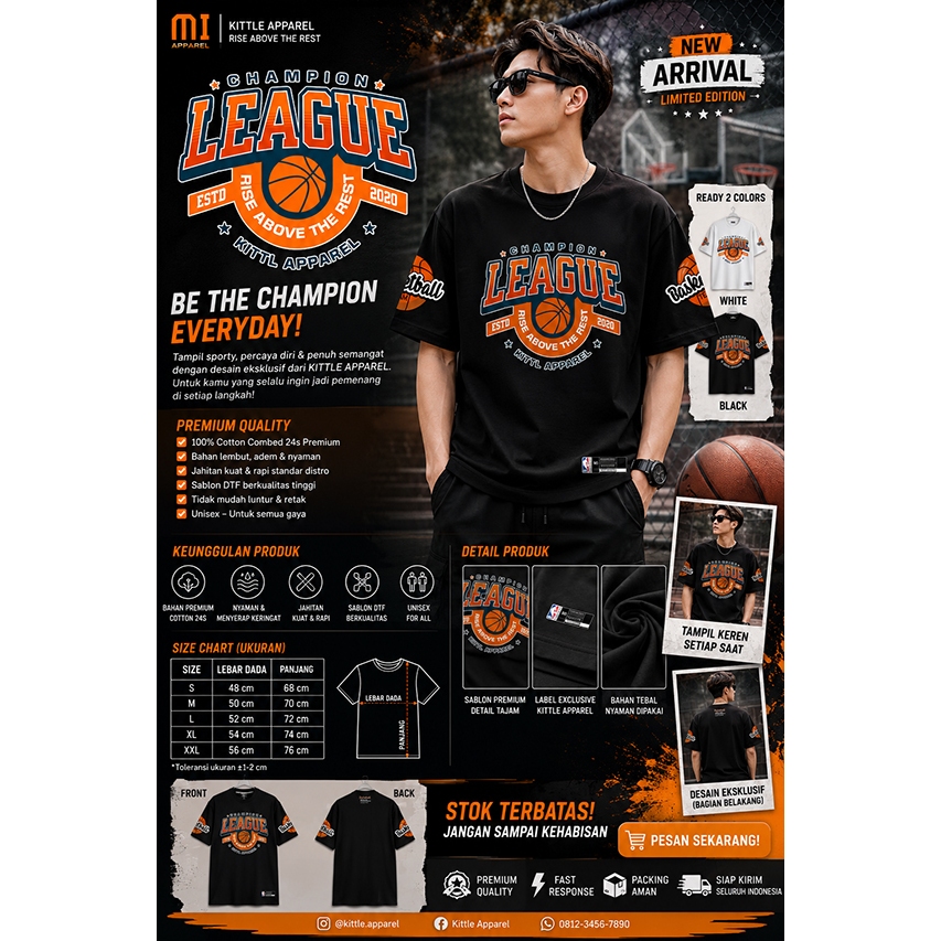 เสื้อยืด Distro basketball champion BLB ORIGINAL Premium adult Unisex Short Sleeve