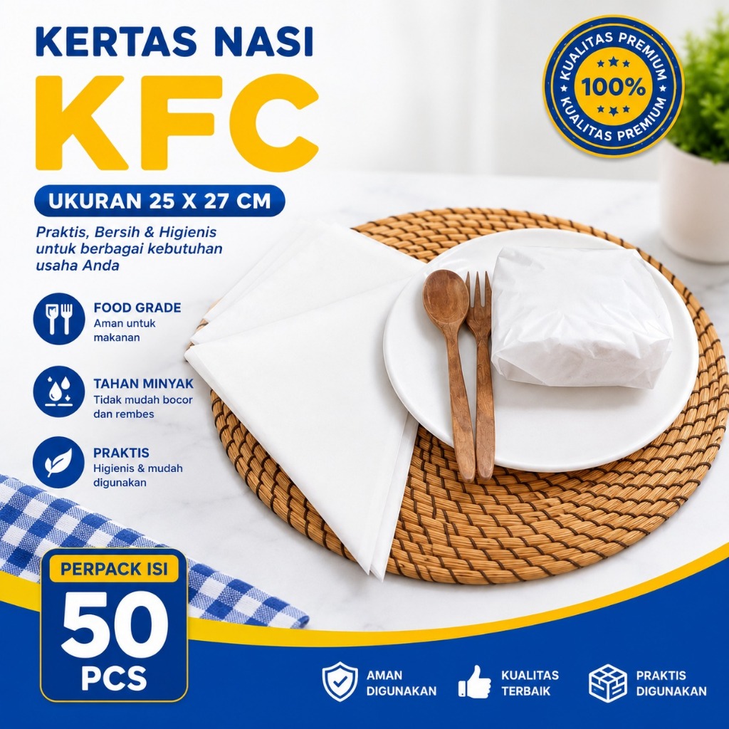 แผ่นรองกระดาษ KFC 100 แผ่น | ใช้ข้าว/KEBAB/BURGER PACKAGING CONTENTS 100 แผ่นลามิเนต