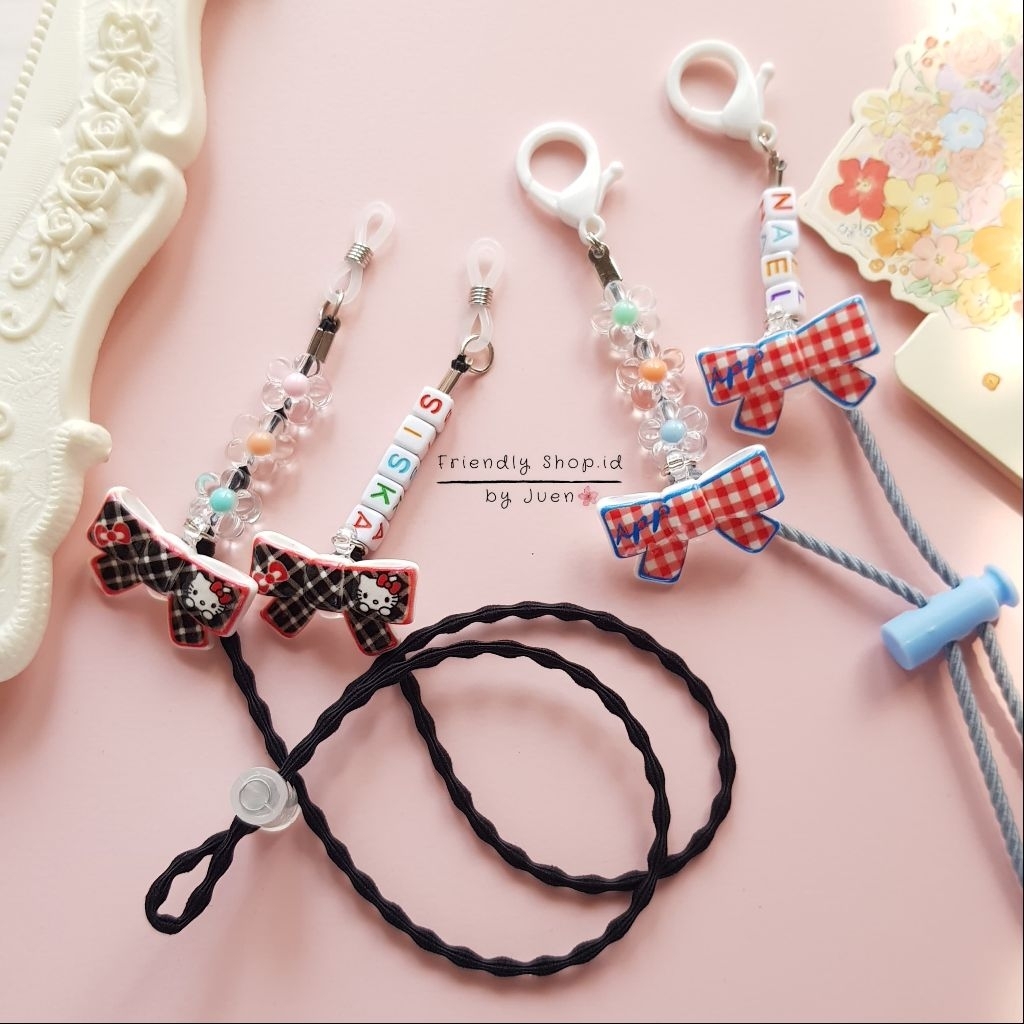 ตอนที่ 5 - CUSTOM NAME MASK STRAP / Kuromi GLASSES STRAP - ริบบิ้นลายตารางหมากรุก - ดอกไม้ BY FRIEND