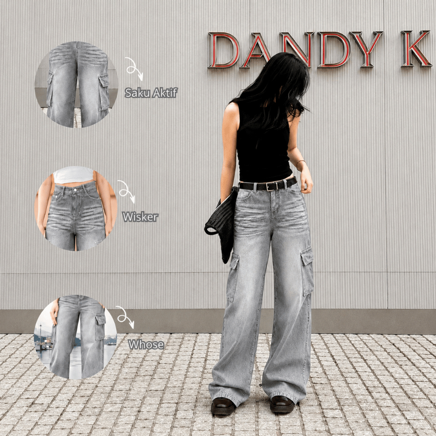 ห้างสรรพสินค้าเบลชิว | Cargo Baggy Jeans Highwaist Retro Whiskers Unisex Cargo Baggy Pants