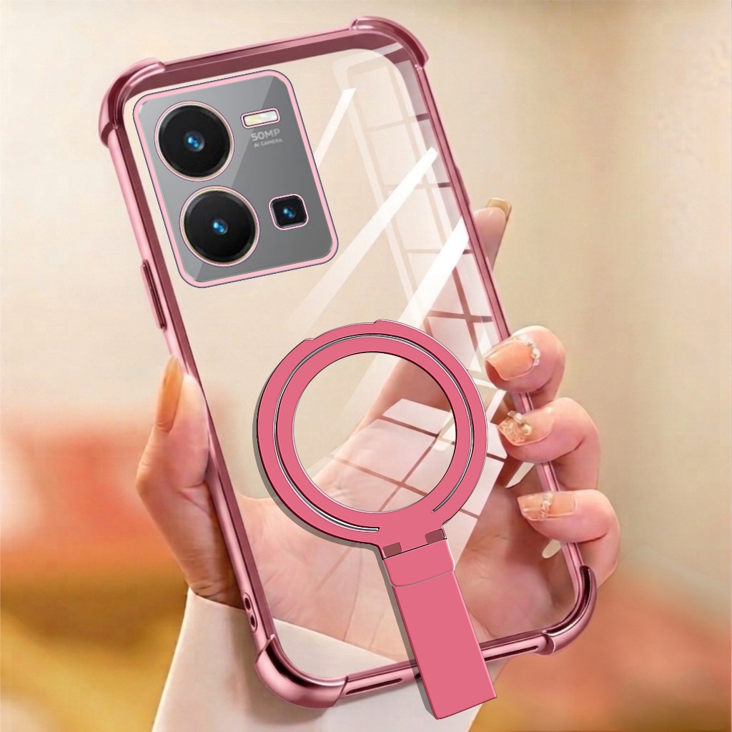 Vivo Y22 Y22s Y35 Clear Anti-Crack Case ฟรีผู้ถือแหวนสายคล้องปลอก Hp