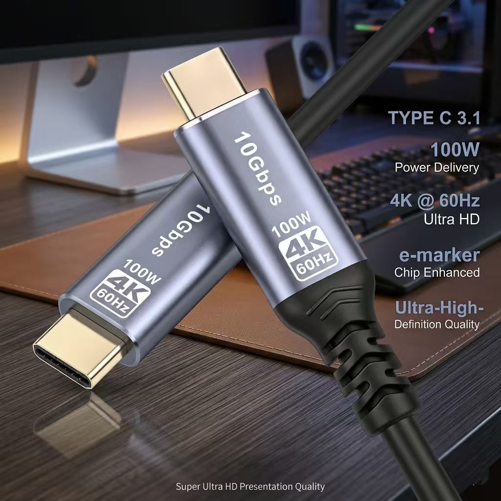 สาย TYPE C TO TYPE C 100W PD 10Gbps 4K 60Hz UHD 1M-1.5M-3M TYPE-C M/M AISEN