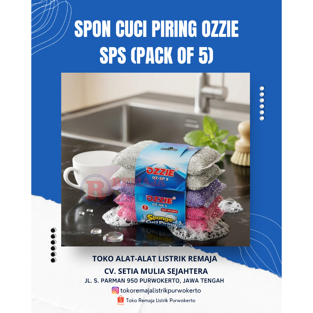 Ozzie / Orlee ฟองน้ําล้างจานสีสันสดใส (แพ็ค 5 ชิ้น)