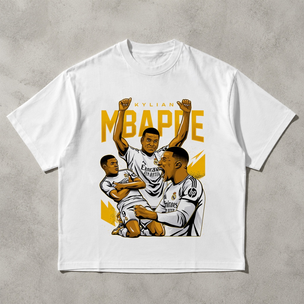 East Studioz - Kylian Mbappe Real Madrid เสื้อยืดผู้ชายฟุตบอลเสื้อยืดพัดลมฟุตบอลเสื้อยืด Mbappe Dist