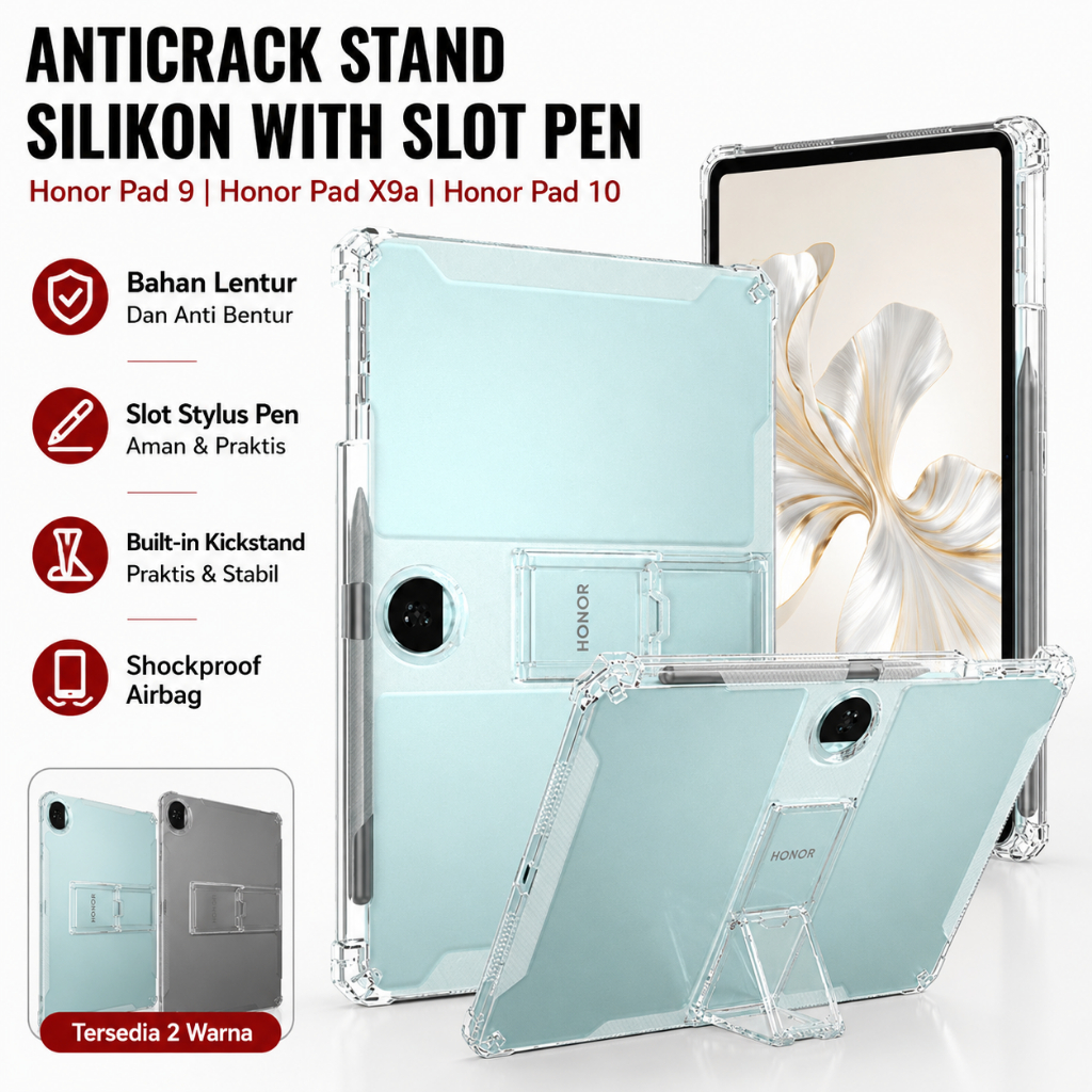 Honor Pad 10 / Honor Pad X9A / Honor Pad 9 / Anti Crack Stand Clear Case เคสซิลิโคนปลอกปากกาสล็อต