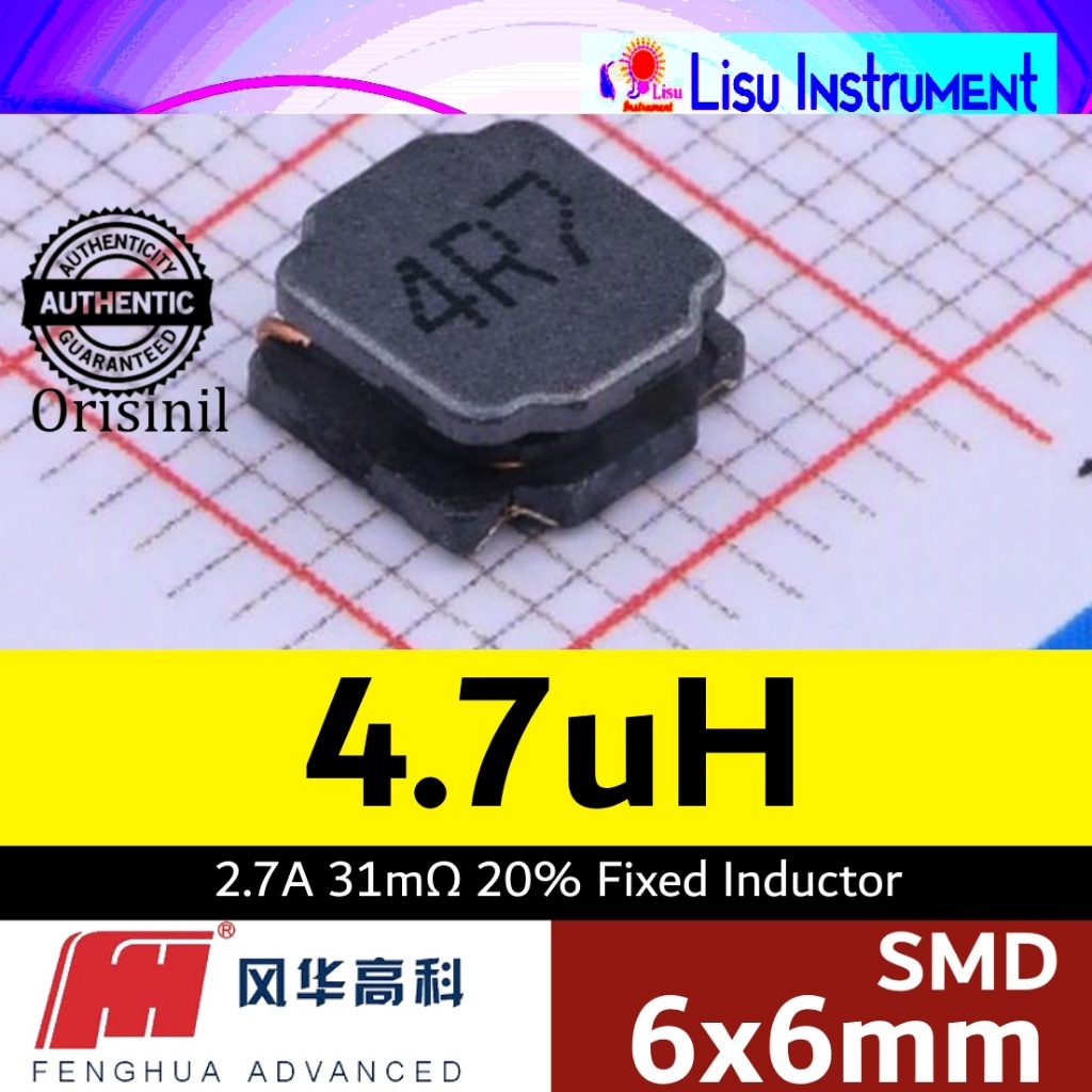 4.7uH 2.7A ตัวเหนี่ยวนําคงที่ 4R7 SMD, 6x6mm PRS6028-4R7MT