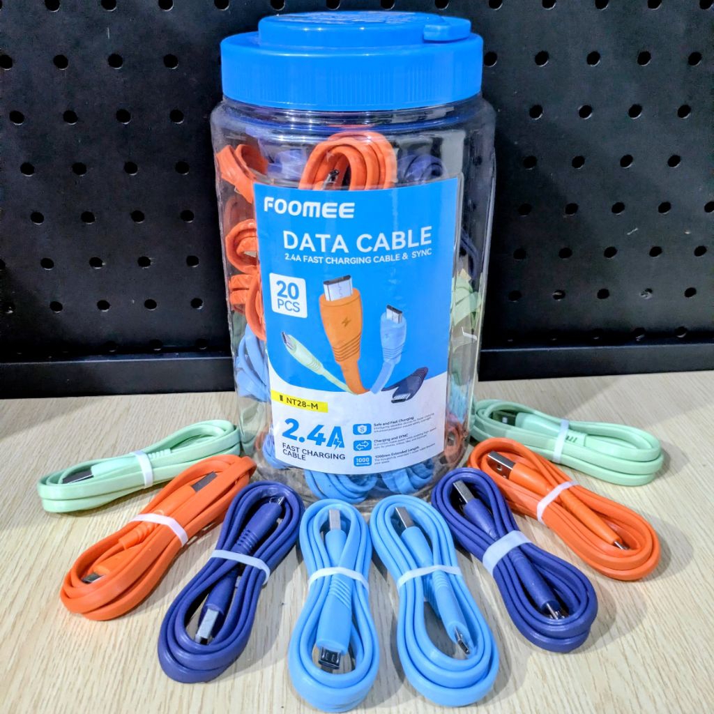 FOOMEE NT28M (1 กระปุก มี 20) สาย DATA USB-A To Micro SYNC & Fast Charging 2.4A 100Cm