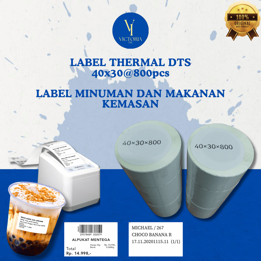 DTS 40x30 บรรจุ 800 แผ่น Direct Thermal Sticker 40x30 - ป้าย Boba Drink
