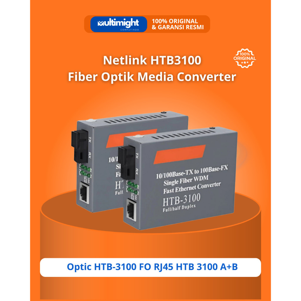NETLINK HTB-3100 A + B – MEDIA CONVERTER FIBER OPTIC 10/100Mbps | ต้นฉบับ 100% | โหมดเดียว | เส้นใยเ