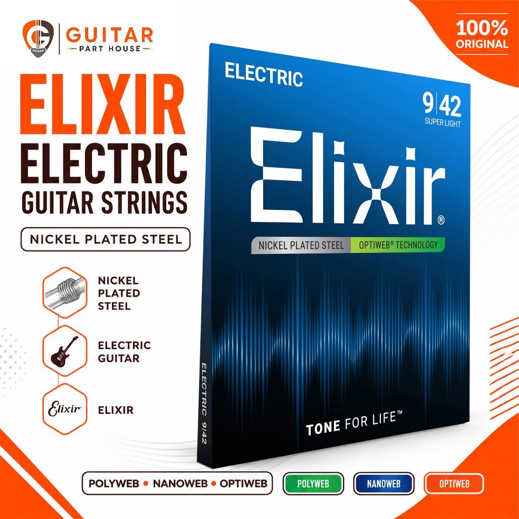 สายกีตาร์ไฟฟ้า Elixir เหล็กชุบนิกเกิล | สายกีตาร์ไฟฟ้าเหล็กชุบนิกเกิล Elixir – Polyweb / Nanoweb / O
