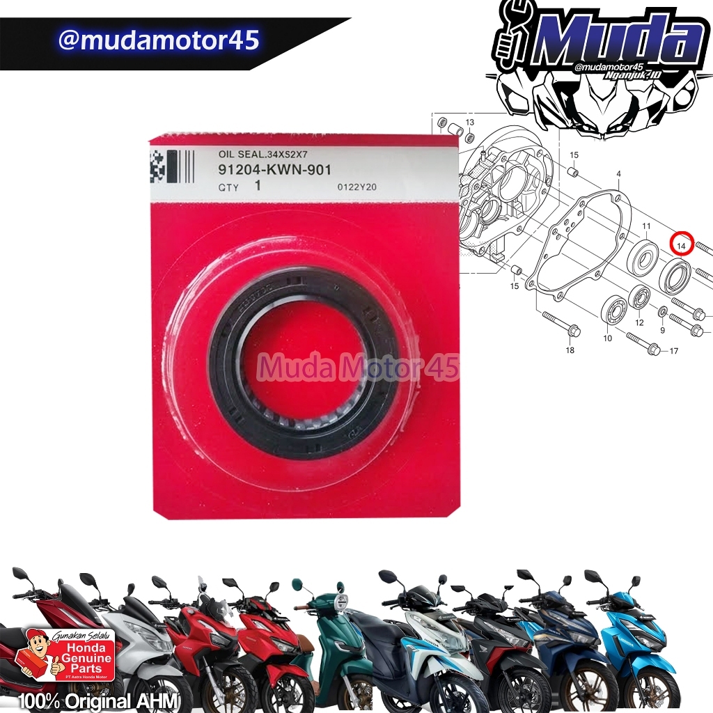 ด้านหลัง AXLE SEAL VARIO 125 150 STYLO 160 ซีลน้ํามัน 34X52X7 PCX ADV 91204-KWN-901-K35 91204KWN901 