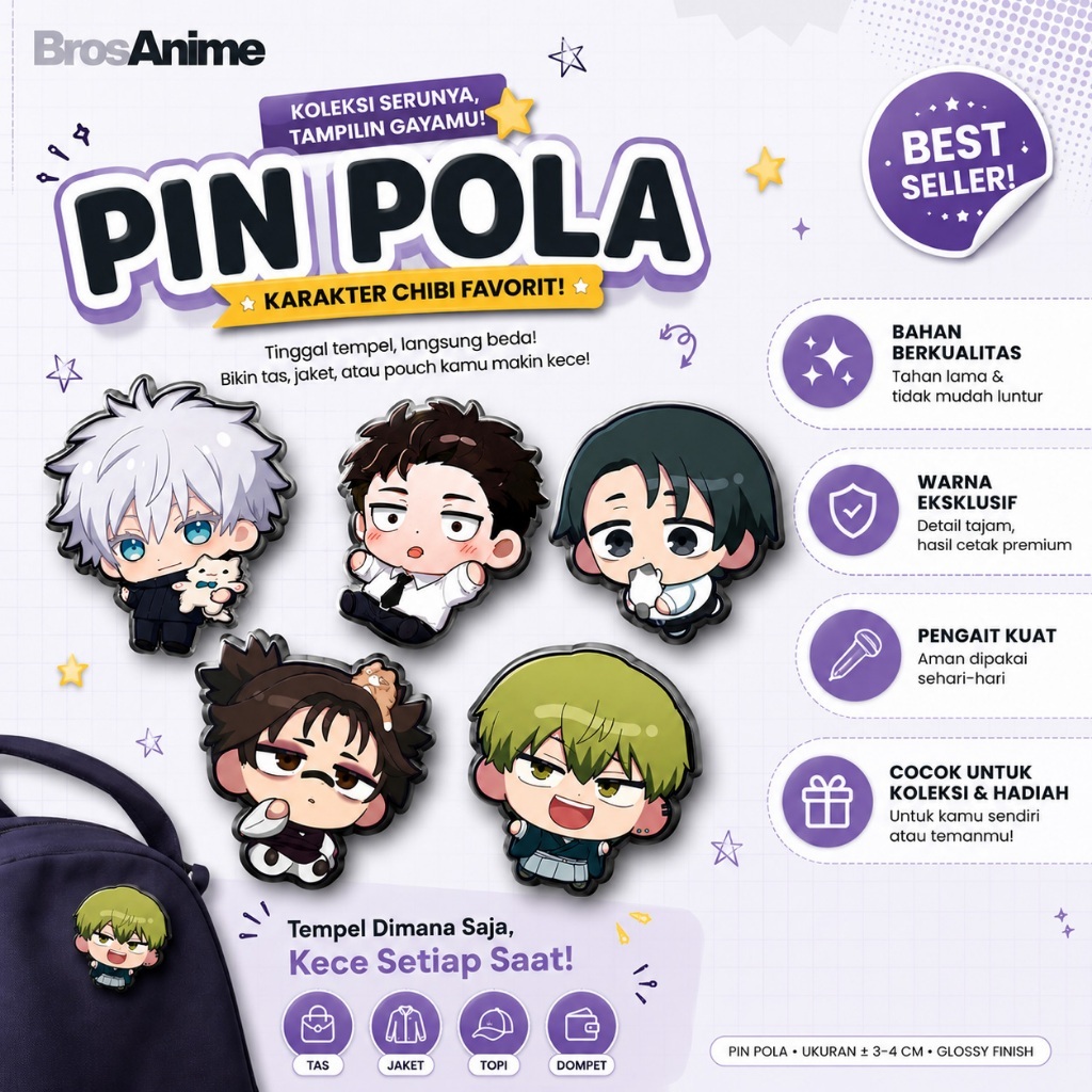 PPECCI4 - [ ซื้อ 1 แถม 1 ] ANIME JUJUTSU KAISEN UV RESIN PIN - GOJO SATORU BAAMI - NAOYA - HIGURUMA 