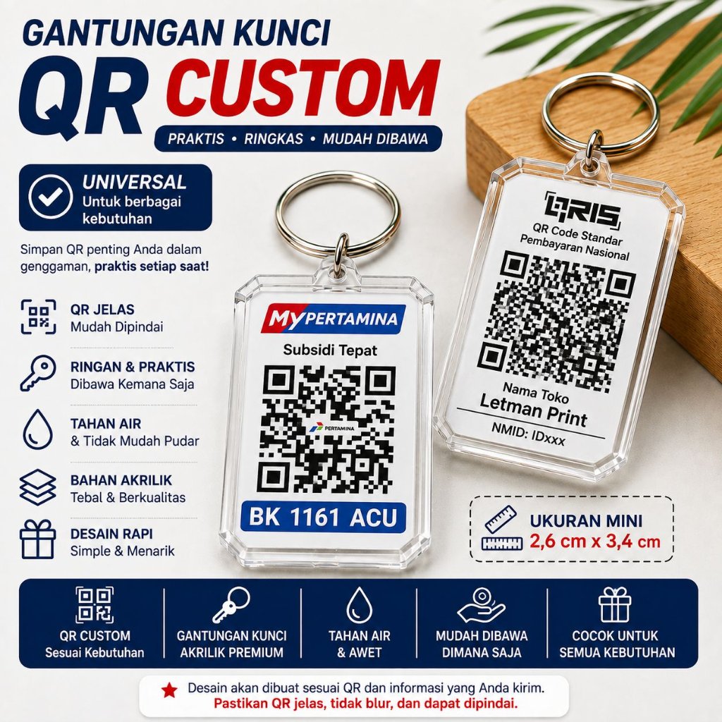 GANTUNGAN QR พวงกุญแจขนาดเล็กแบบกําหนดเอง – QR Barcode MyPertamina / การชําระเงิน QRIS / QR Custom