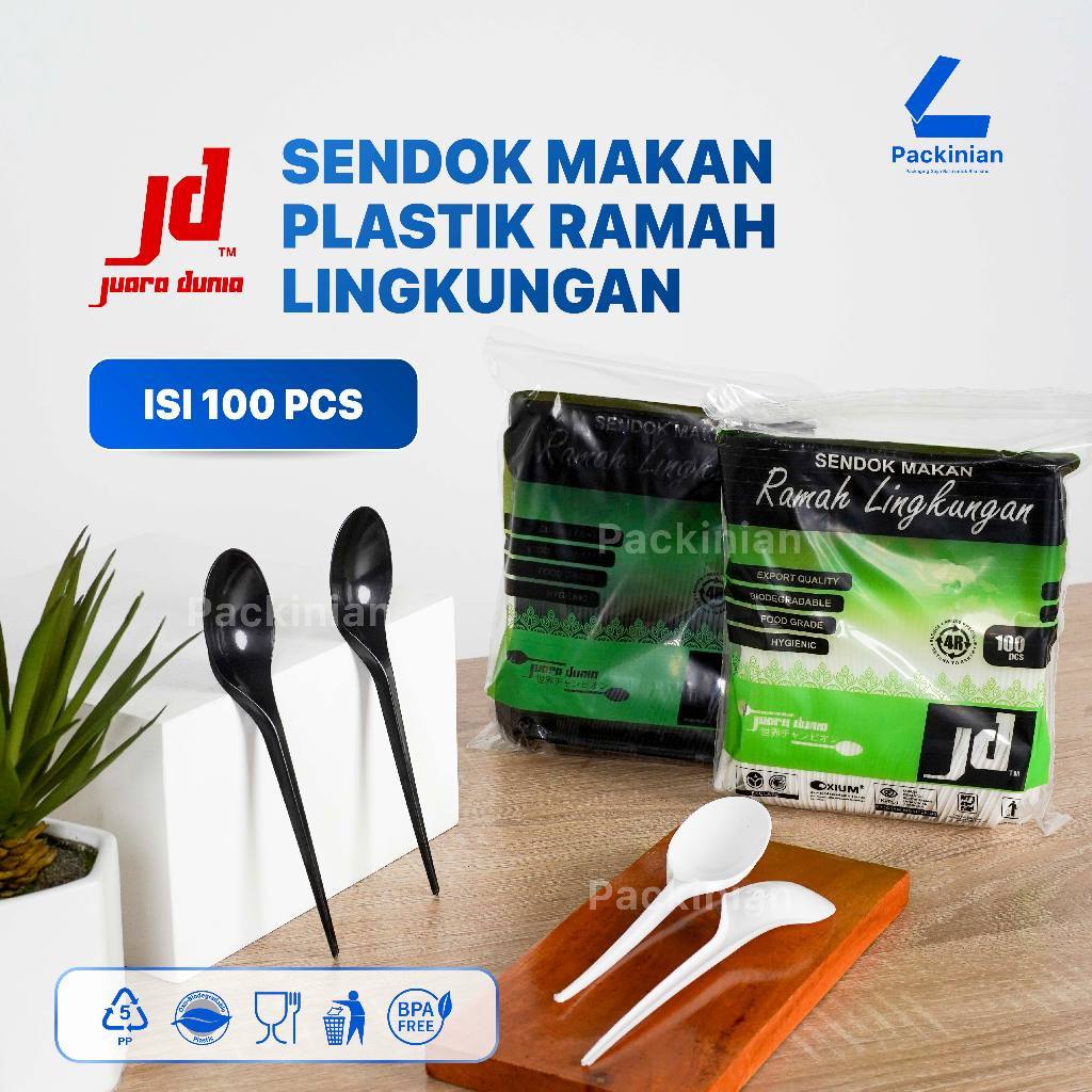 [100 ชิ้น] ช้อนและส้อม PP สีขาวสีดํา JD Food Grade Hygienic Strong
