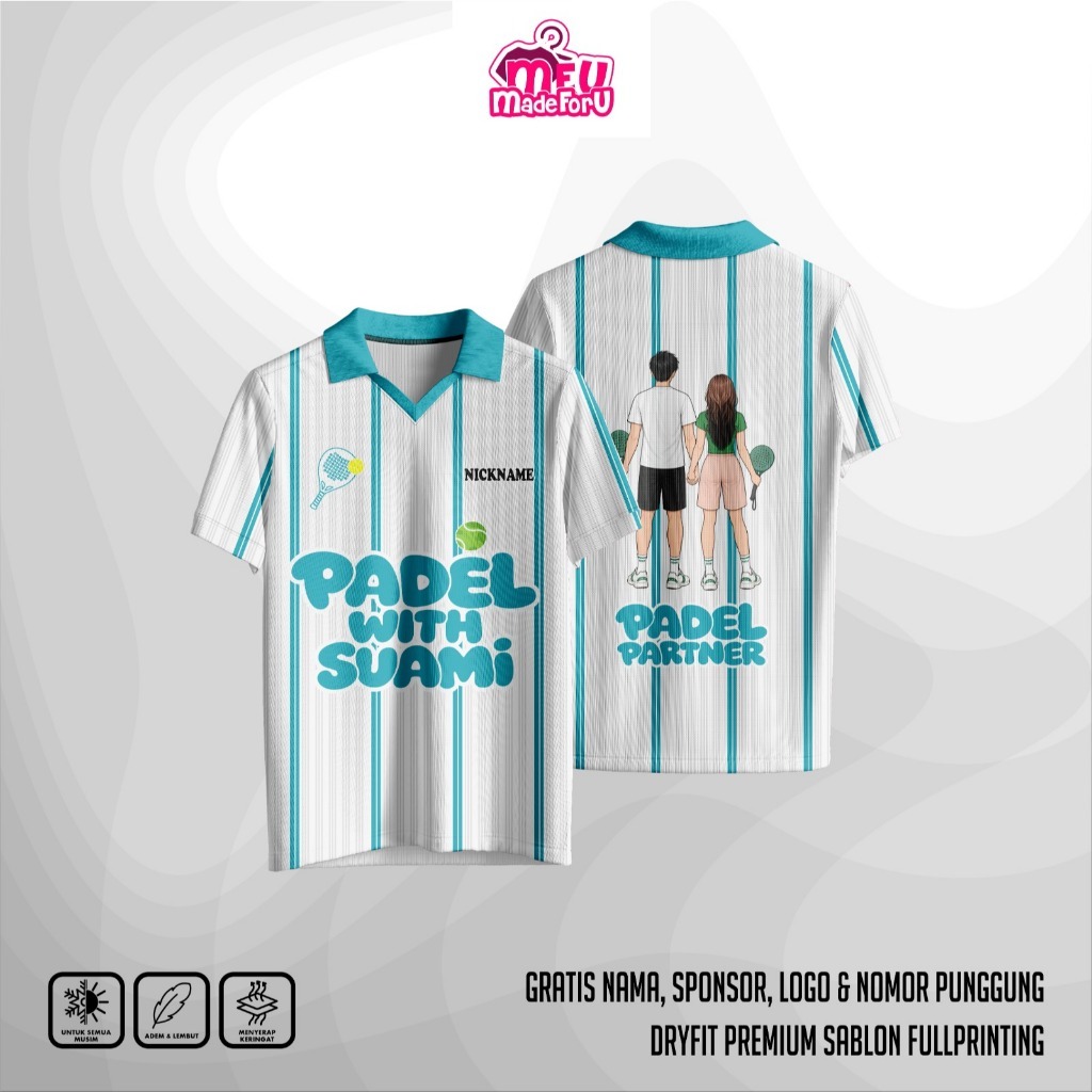 เสื้อ Padel Padel พร้อมคอปกโปโลสามีสีฟ้า | ฟรีโลโก้ชื่อที่กําหนดเองหมายเลข สปอนเซอร์ | Dryfit Premiu