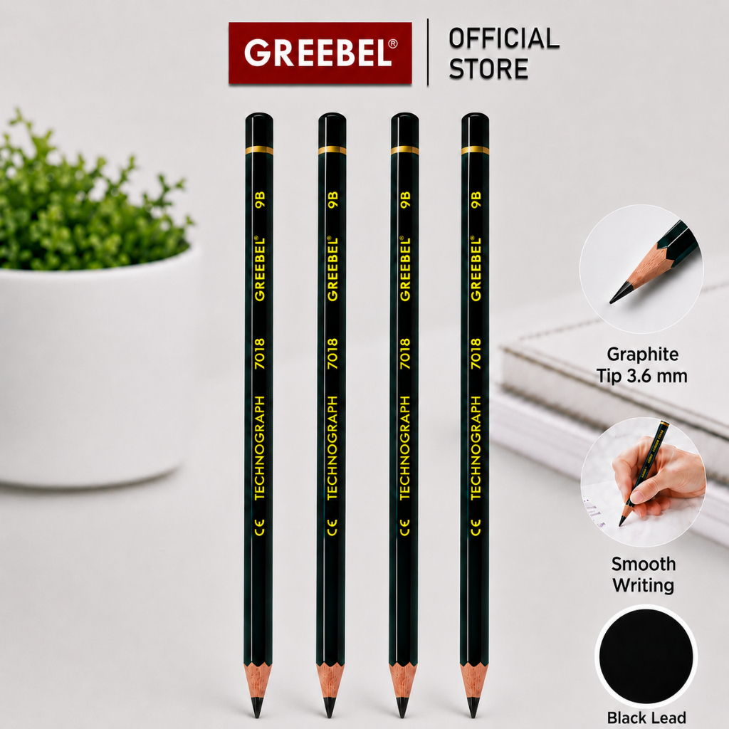 Greebel Pencil Graphite Pencil 9B 1 ชิ้น (Unit) ดินสอเขียนคิ้วสํานักงานโรงเรียนหนา 7018 เกรด 9B