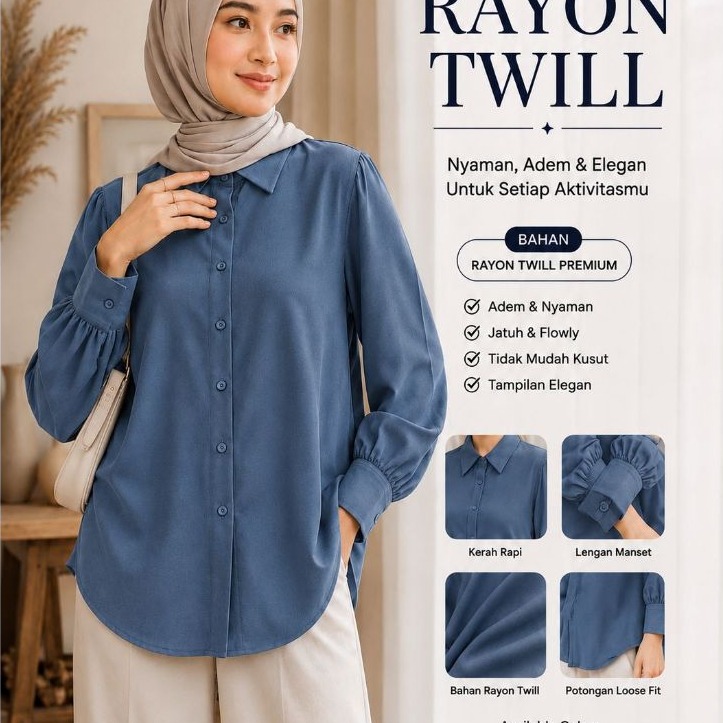 KEMEJA UNIQLO เสื้อเชิ้ตผ้าเรยอน Twill พรีเมี่ยมสําหรับผู้หญิง เสื้อเชิ้ตแขนยาวธรรมดาล่าสุด