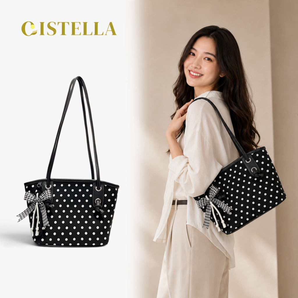 CISTELLA - Cielle Bag Womens Bag Polka Dot Tote Bag กระเป๋าถือสตรี Top Handle Bag Aesthetic Womens B