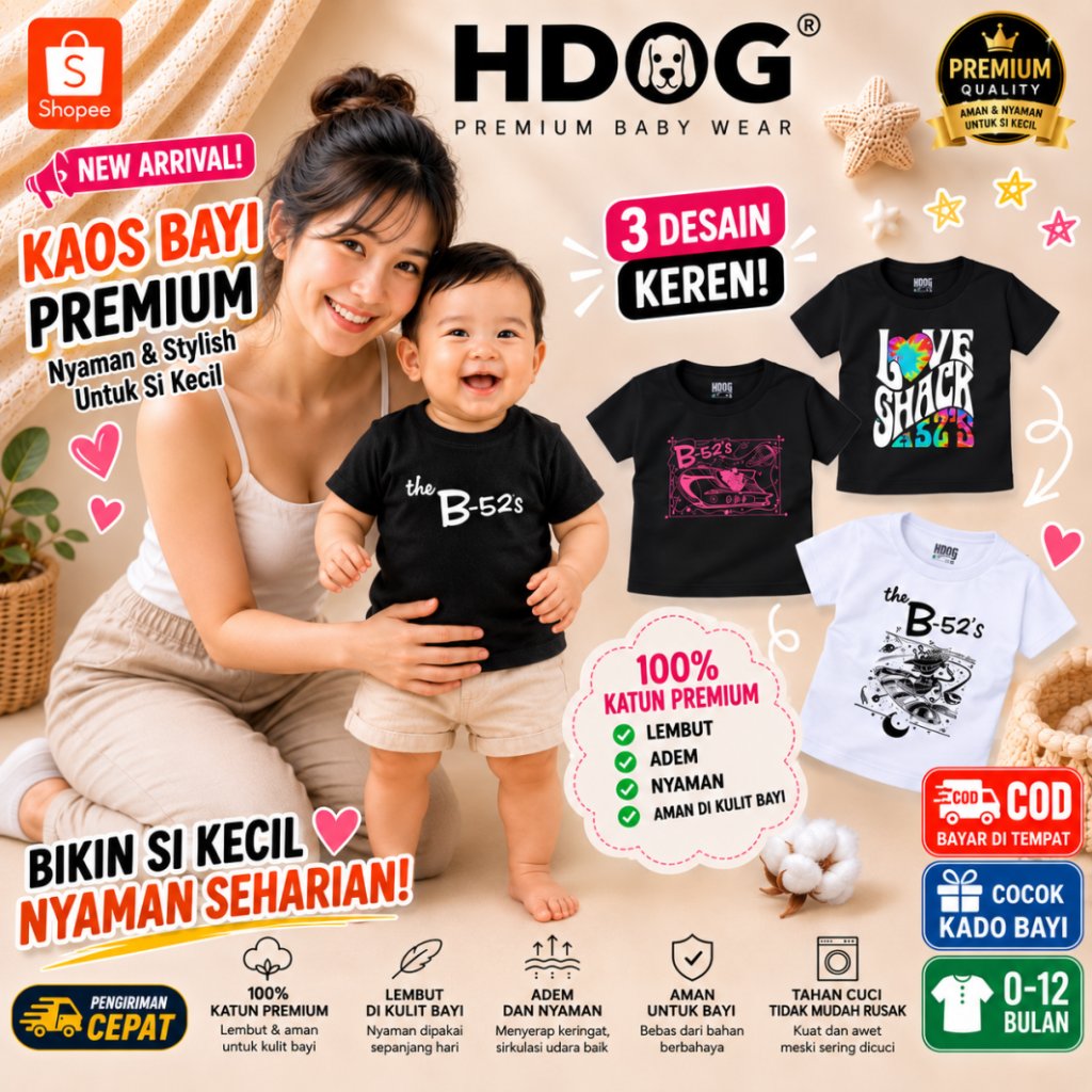 KATUN HDOG Baby Band เสื้อยืด B 52s ผ้าฝ้ายพรีเมี่ยมสีดําและสีขาว 0 24 เดือนทารกและเด็ก Band เสื้อยื