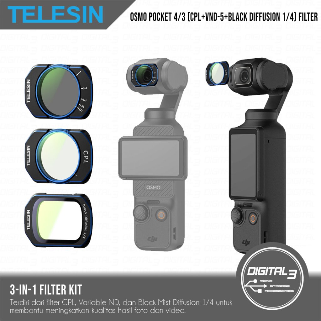 TELESIN Filter DJI Osmo Pocket 4 Pocket 3 CPL / VND-5 / Black Diffusion 1/4 S5-FLT-44-DJ
