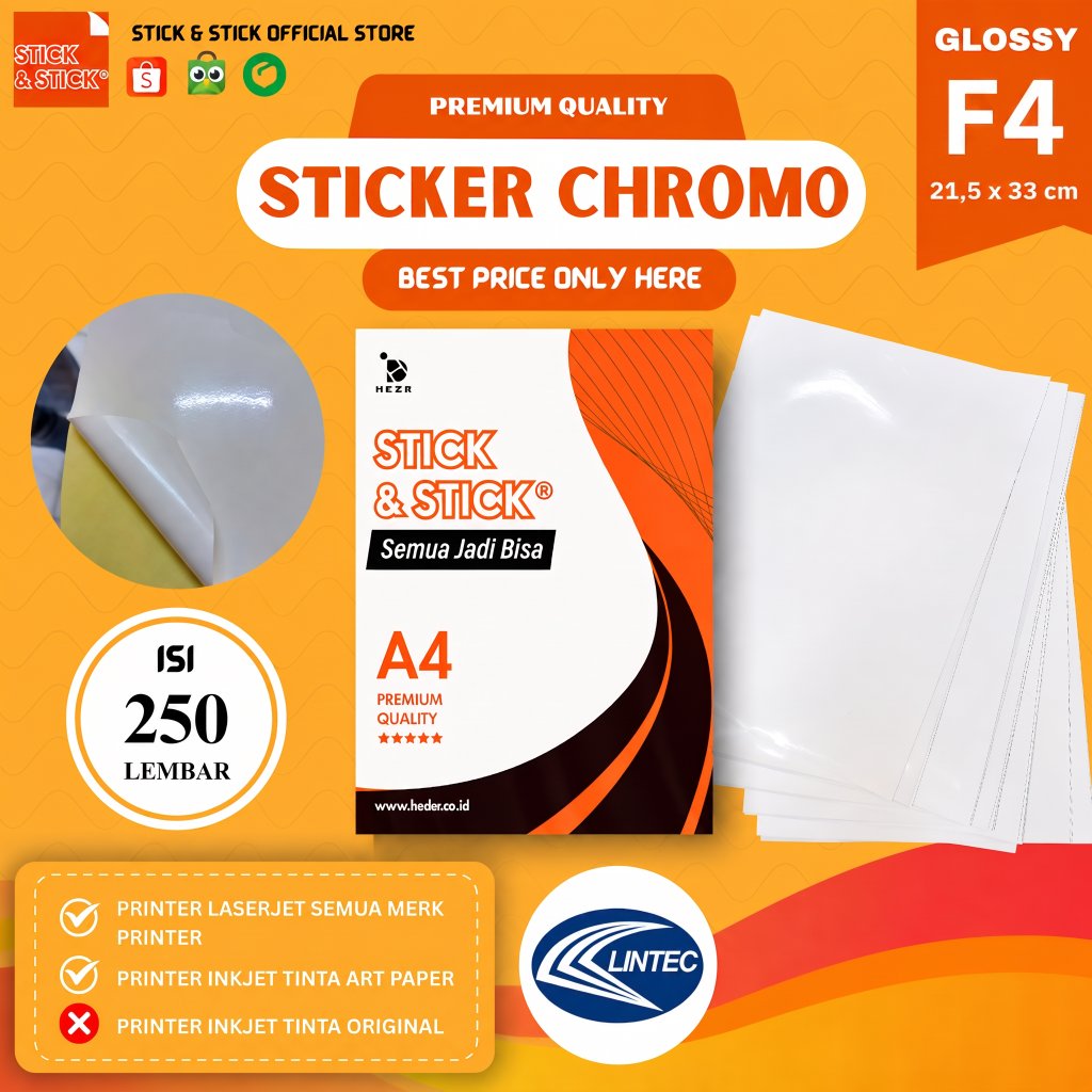 F4 FOLIO STICKER CHROMO GLOSSY COTENTS 250 LBR / ฉลากสินค้า สติ๊กเกอร์แบบกําหนดเอง ป้ายจัดส่ง นําเข้