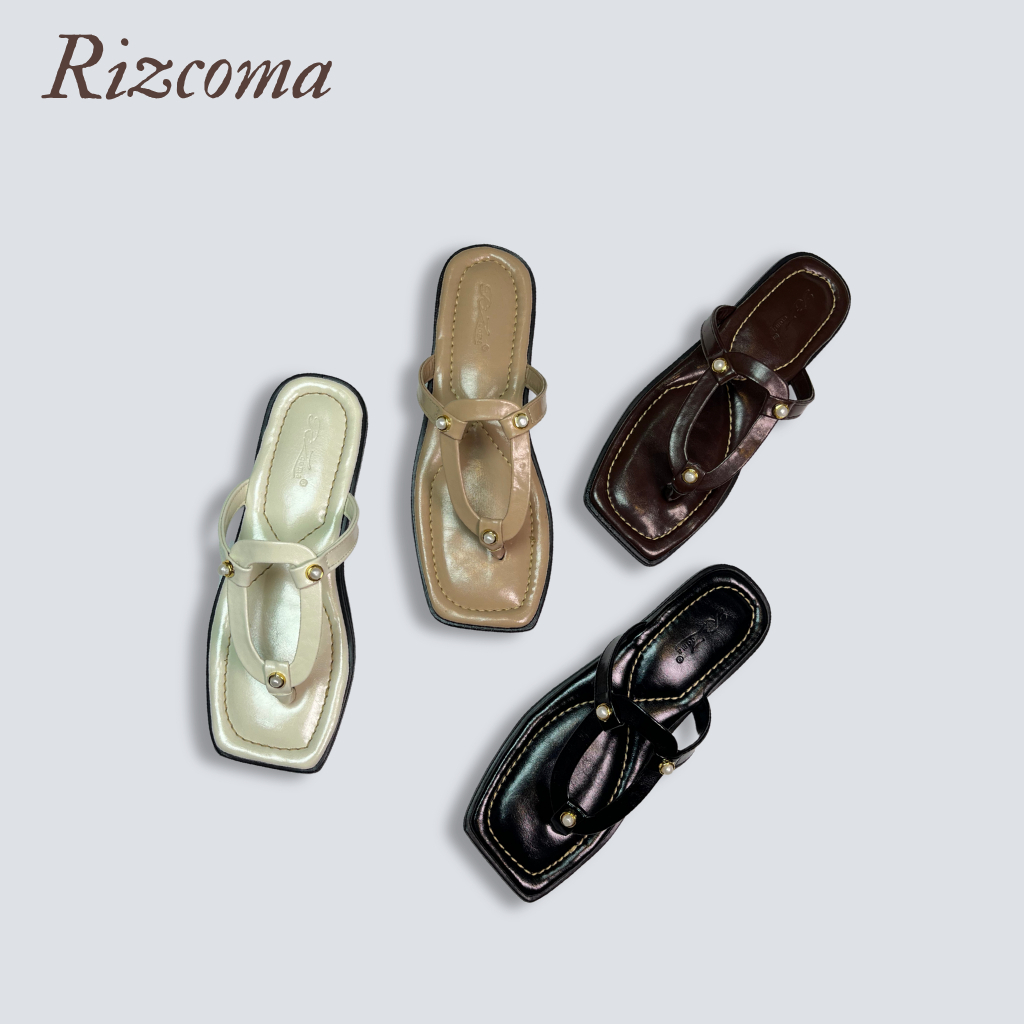 Rizcama Serena รองเท้าแตะส้นแบนผู้หญิง Square Toe Elegant Casual