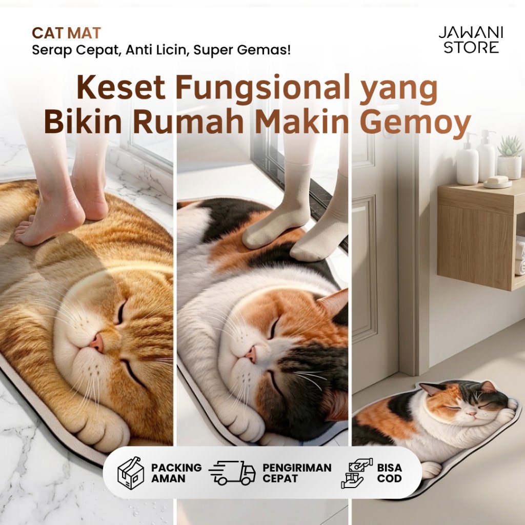 CAT MAT Super Fast Water Absorbent Diatomite MAT Anti-Slip 3D Design CAT Motif Aesthetic Bathroom MA