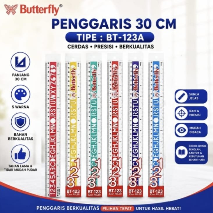 [ชิ้น] BUTTERFLY RULER 30 CM BT-123A / BT-123B