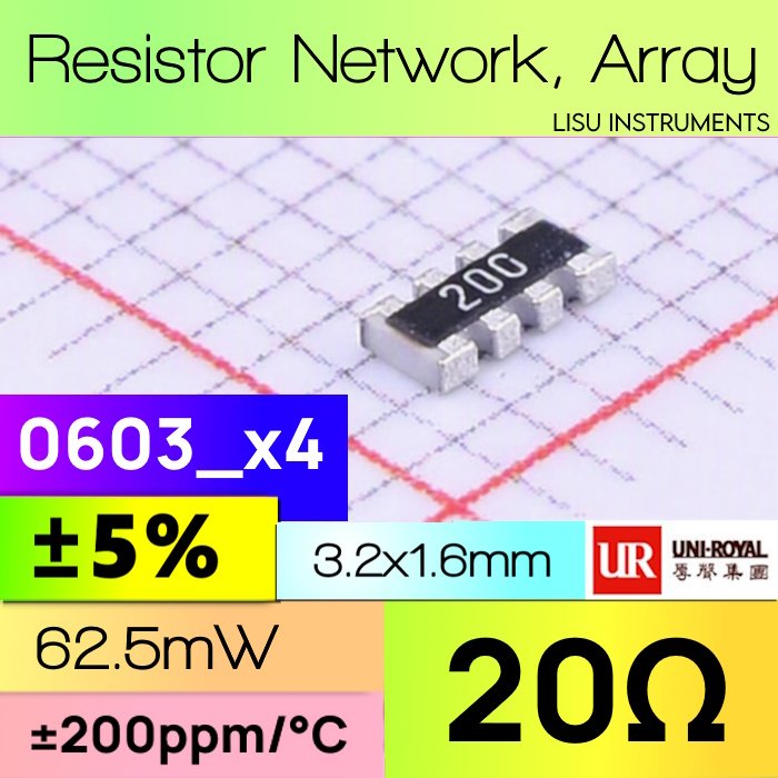 20R 0603x4 8P4R ±5% ตัวต้านทานอาร์เรย์ 200 Uni-Royal 4D03WGJ0200T5E