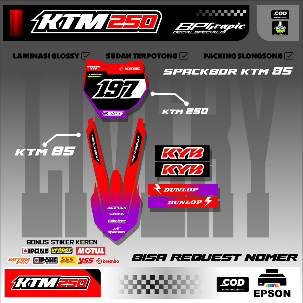 [AK 3] Striping Decal สติกเกอร์ KTM 250 บอร์ดและบังโคลนหน้า KTM 85 ไวนิลหลายสีความงาม