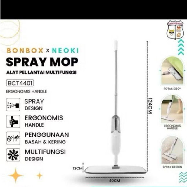 BONBOX Automatic Spray Floor Mop Water Spray Flat Mop Automatic BCT4401 with Fine Spray & Tank 350-4