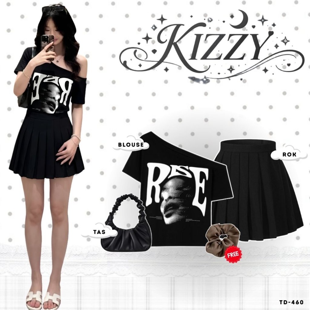 3 IN 1 Casual Teenage Outfit (Y2K เสื้อยืดเสื้อ + กระโปรงสั้น + กระเป๋า) Non-Hijab SET TD 460