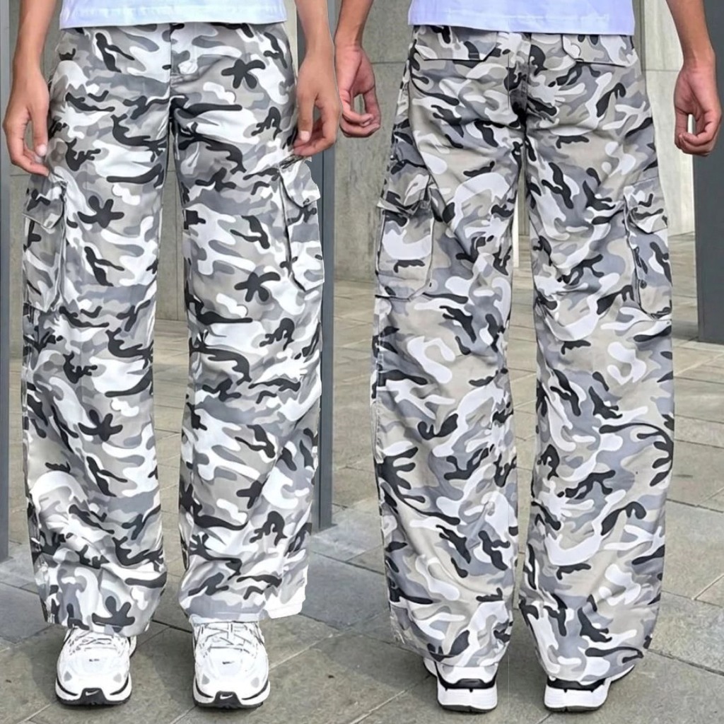 กางเกงคาร์โก้ลายพรางแบบยาวสําหรับผู้ชาย Camo Baggy Baggy Gombrong Skena / กางเกงคาร์โก้ผู้ชาย