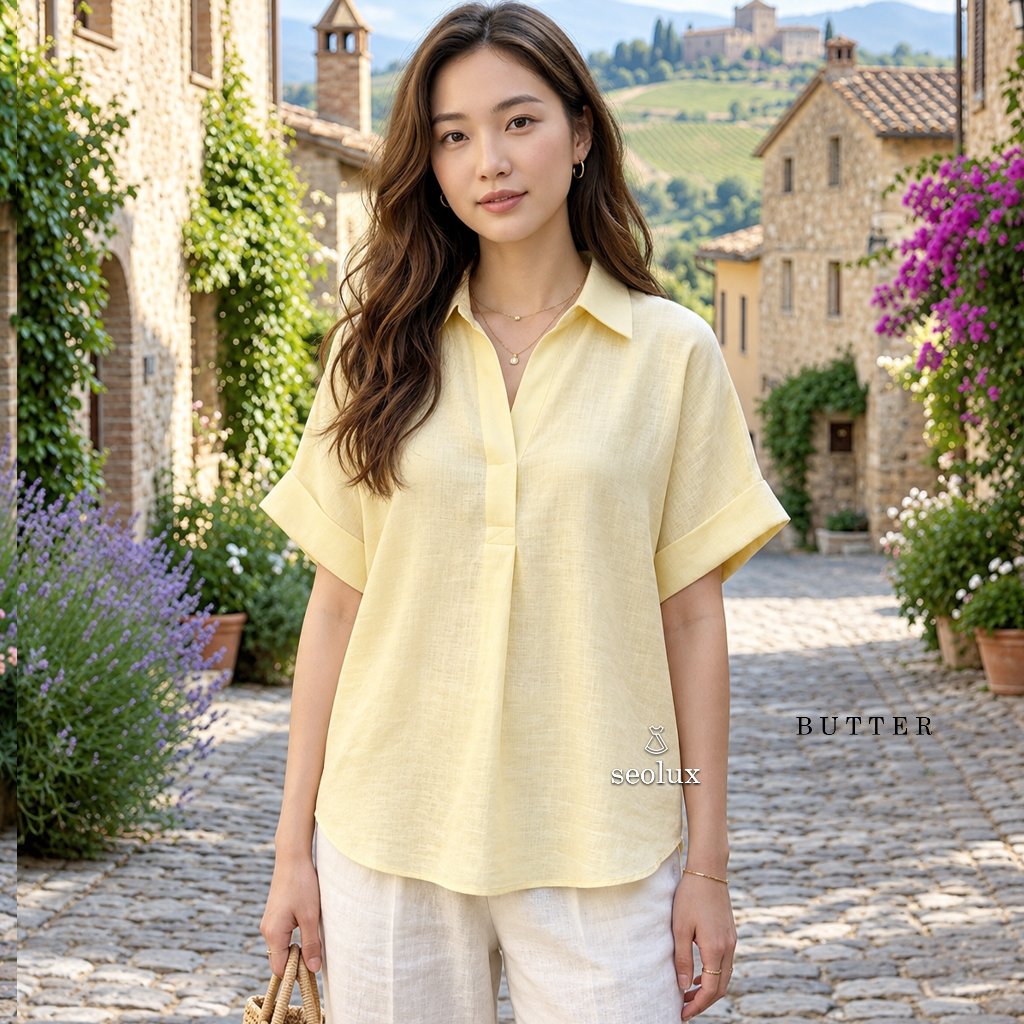KEMEJA SEOLA - TP664 - เสื้อ Hara I Casual Official Blouse Top Womens Work Shirt Basic Cotton Linen 