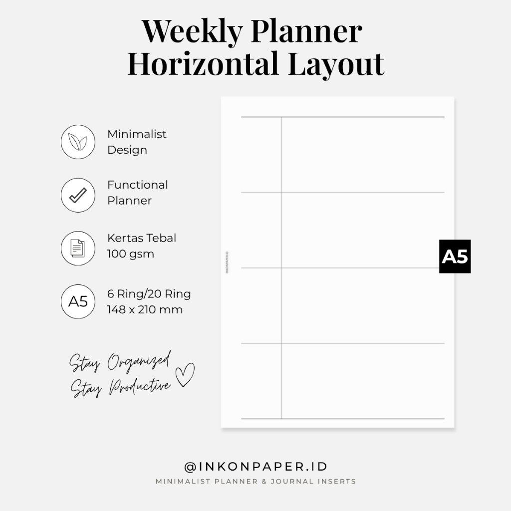 A5 - Simple Weekly Planner, Weekly Planner แนวนอน, Journal, Weekly Journal [PAPER เท่านั้น] โดย INKO
