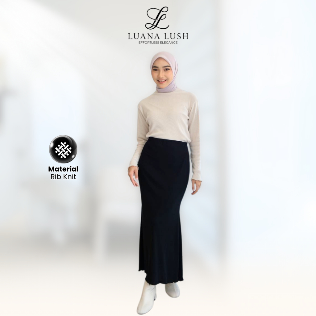 Yejin กระโปรงถักซี่โครงนัวเนียสายนางเงือกสไตล์เกาหลี