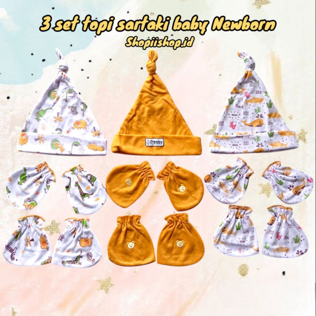 หมวก 3 ชิ้น, 3 ชิ้นของ NEWBORN BABY GLOVES, MUSTARD COLOR SERIES ERENDSYBABY