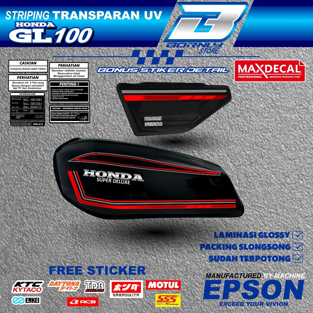 Honda GL 100 Maxdecal Waterproof Premium UV Transparent Striping (yt26)