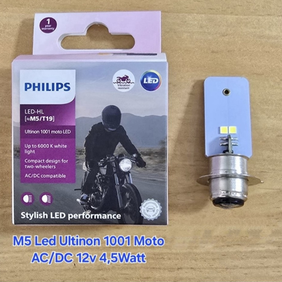PHILIPS LED M5/T19 Ultinon 1001 H6/T 19 12V 4.5W K1 1 Foot AC/DC 6,000K ไฟหน้ารถจักรยานยนต์หลอดไฟ Re