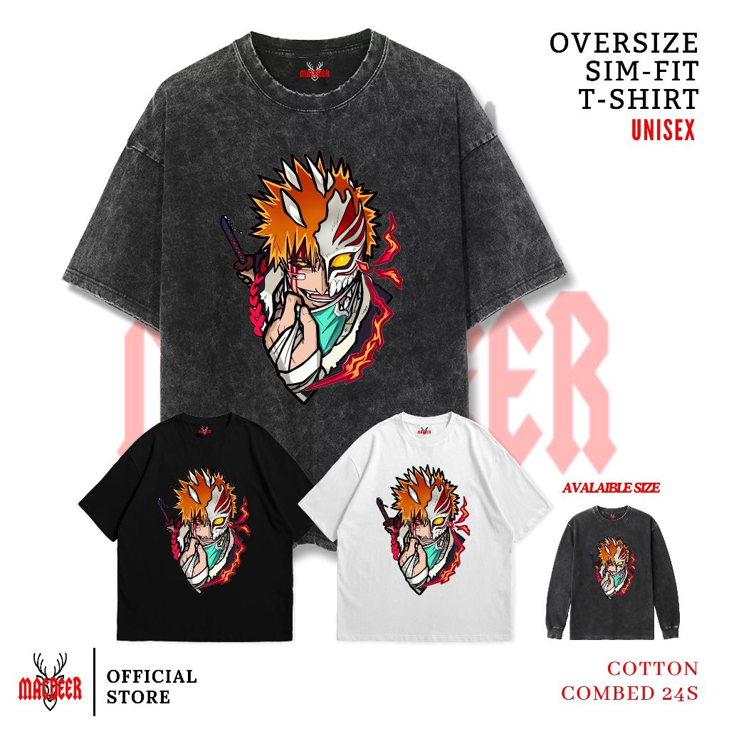 MACDEER BLEACH อะนิเมะเสื้อยืด Oversize slimfit ล้างเสื้อยืดแขนยาวสีดําสีขาว BLEACH-2 เสื้อยืด