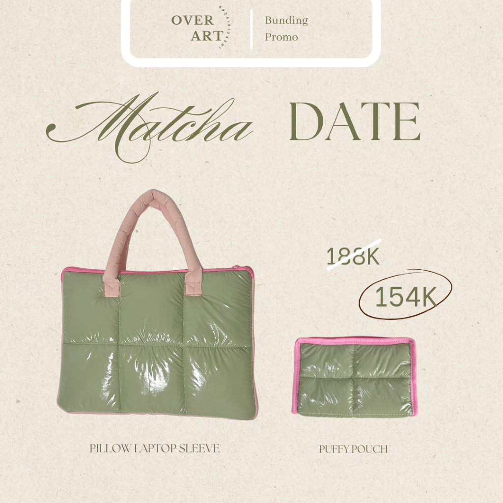 Overart Matcha Date - Bundling Pillow แล็ปท็อป 13-14 นิ้วและ Puffy pouch - กระเป๋าแล็ปท็อปกระเป๋าแต่