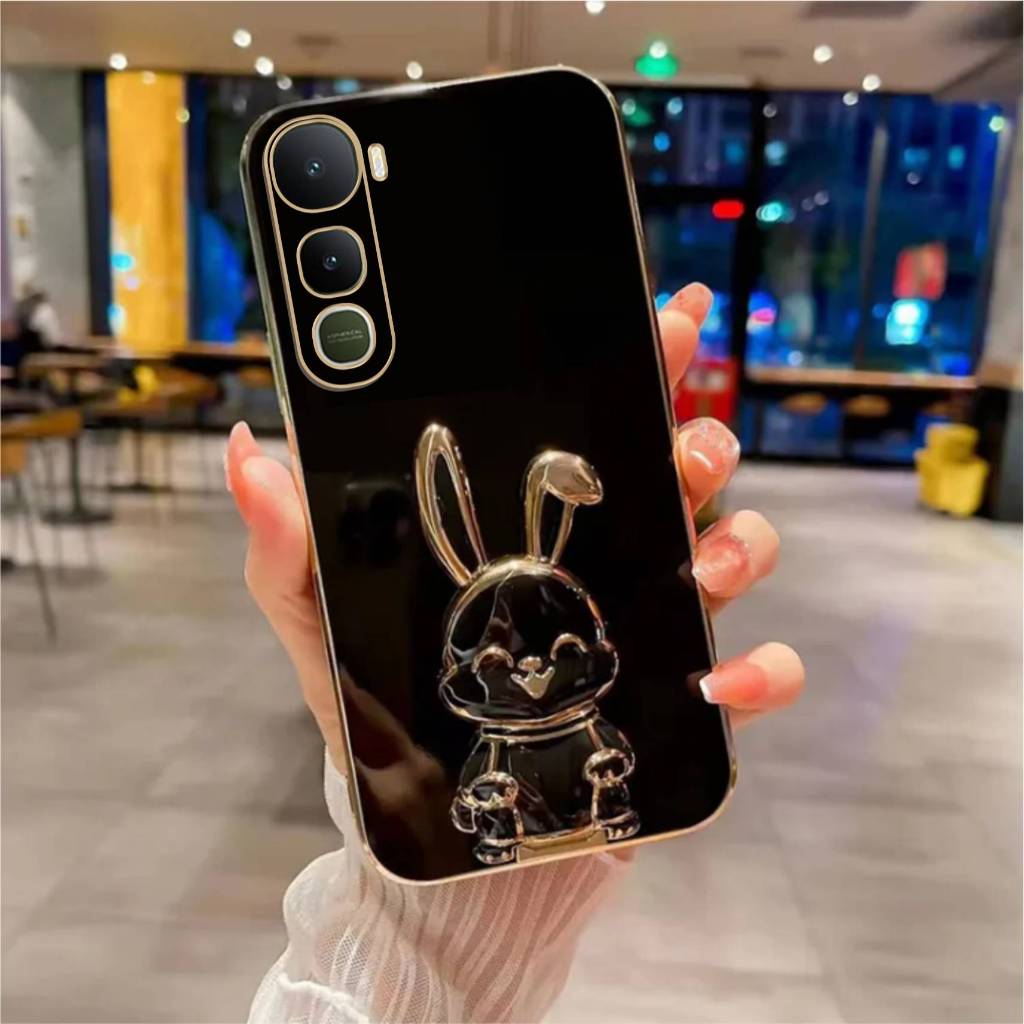 Soft Case Vivo Y400 5G Y400 4G Casing Luxury 6D Plating Free Stand Holder Rabbit