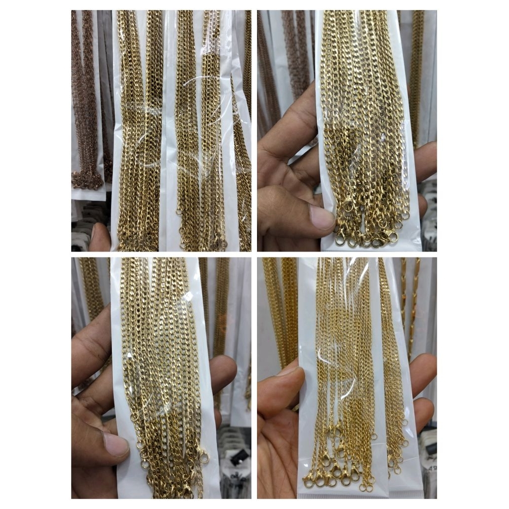 WHOLESALE 10PCS TITANIUM NECKLACE GOLD CHAIN สร้อยคอสําหรับผู้ชายและผู้หญิง 50 ซม.