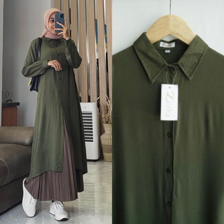 NEYLA long tunik PART-2 by ZALFA OUTFIT / Baju Atasan Wanita muslim Tunik kerja kuliah basic polos rayon twill premium lengan panjang manset